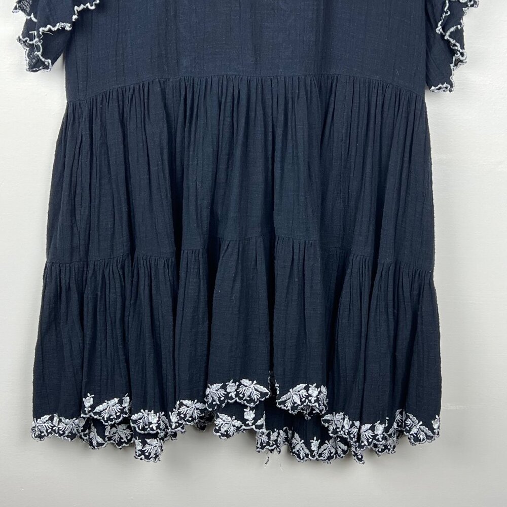 Free People Black Santiago Embroidered Short Sleeve Boho Mini Dress Size S - Picture 6 of 8